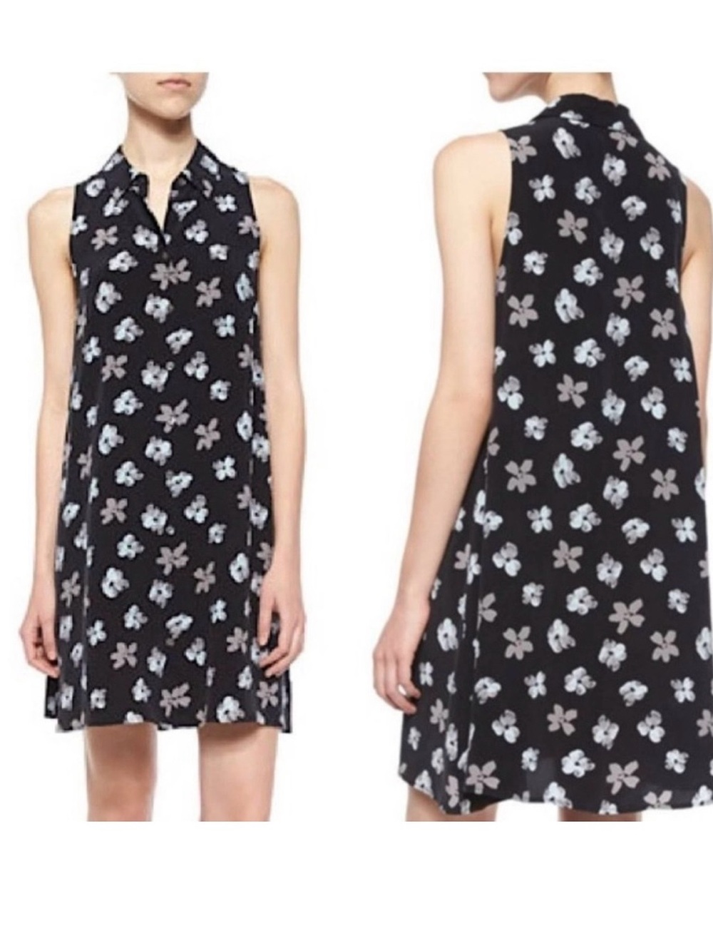 Equipment Silk Mina Shift Dress Black Floral